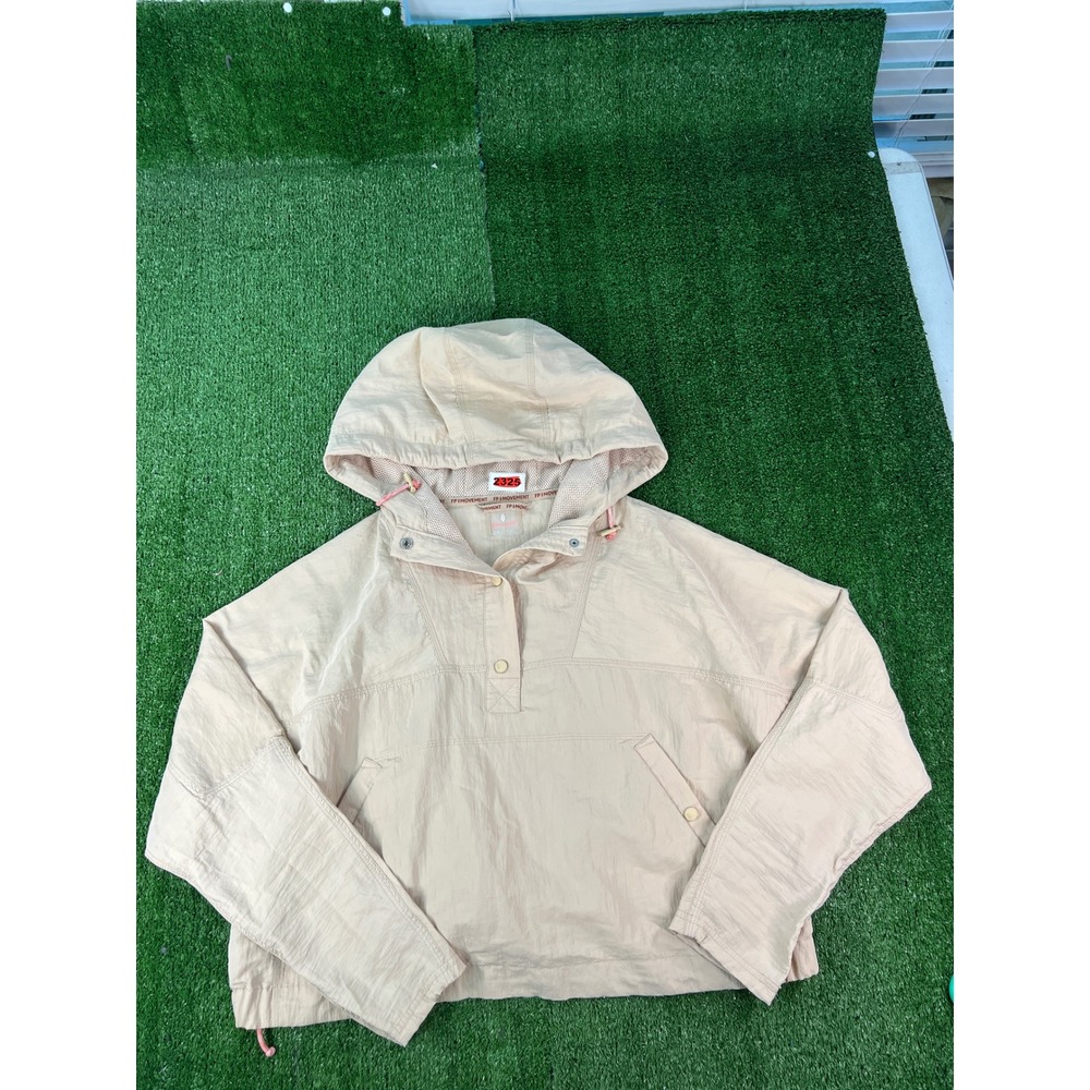 FP Movement Free People Beige Hooded Windbreaker Croped Jacket LG Baggy